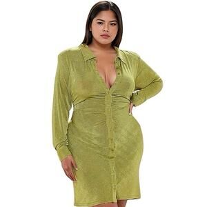 Fashion nova green Tall Nights To Remember Shirt Dress button down mini collar